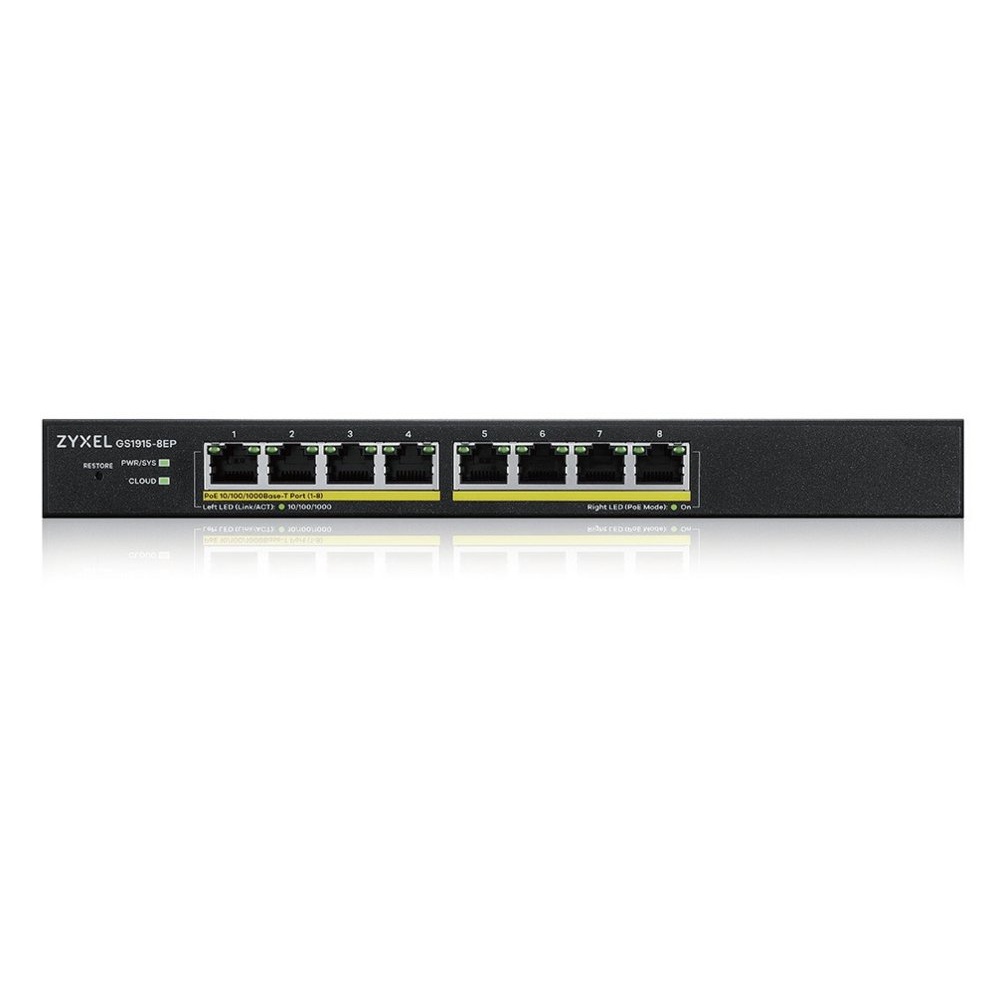 Zyxel GS1915-8EP Managed L2 Gigabit PoE+ Switch | 8 Poorten | NebulaFlex | Zwart