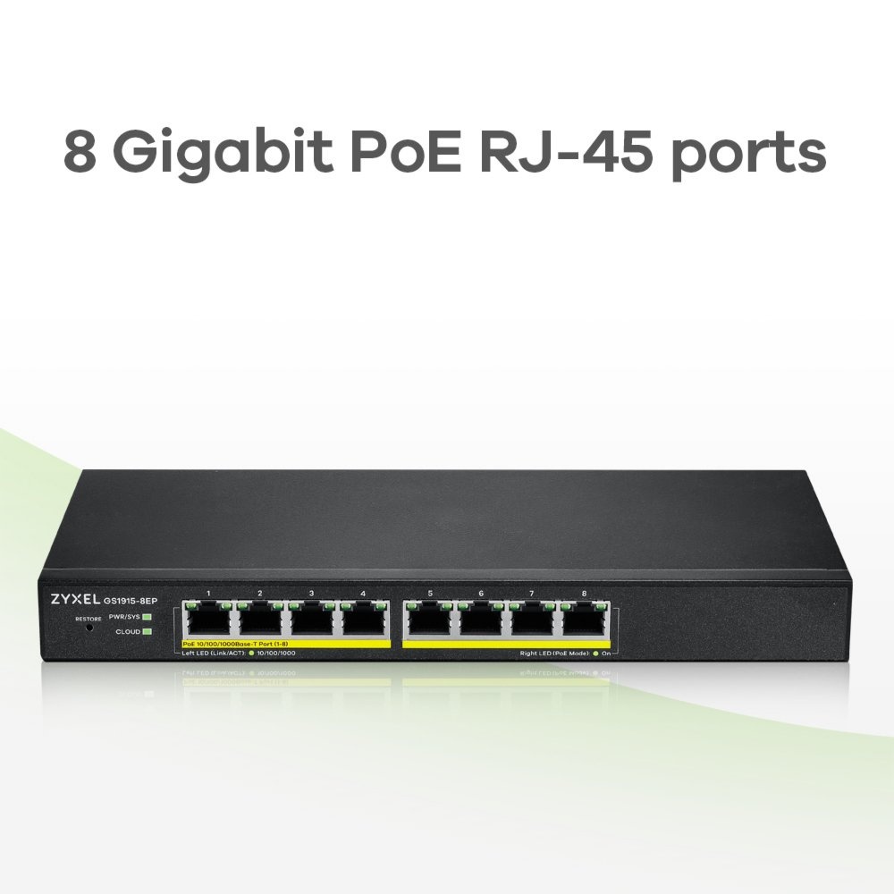 Zyxel GS1915-8EP Managed L2 Gigabit PoE+ Switch | 8 Poorten | NebulaFlex | Zwart - Afbeelding 7